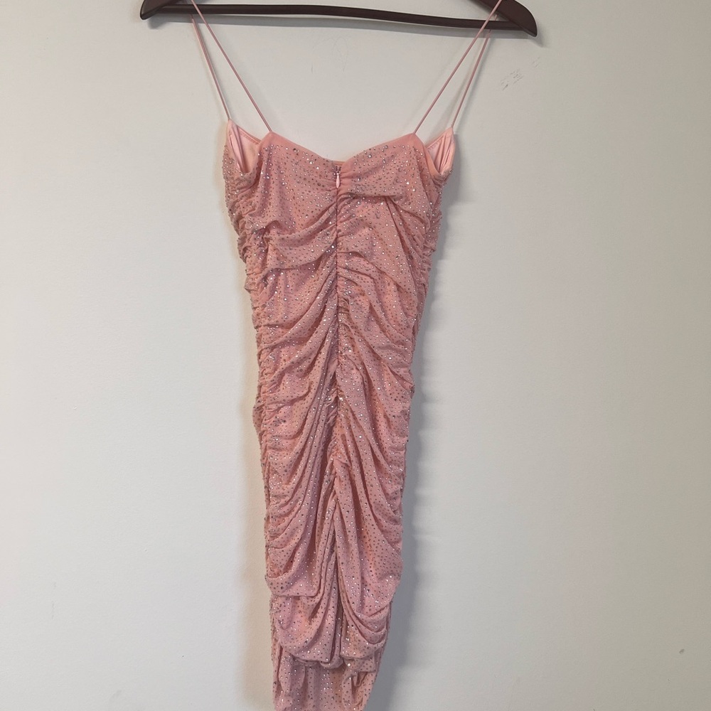 Oh Polly Pink Glitter Cowl Neck Ruched Mini Dress Bodycon Size US 4 - Picture 4 of 9